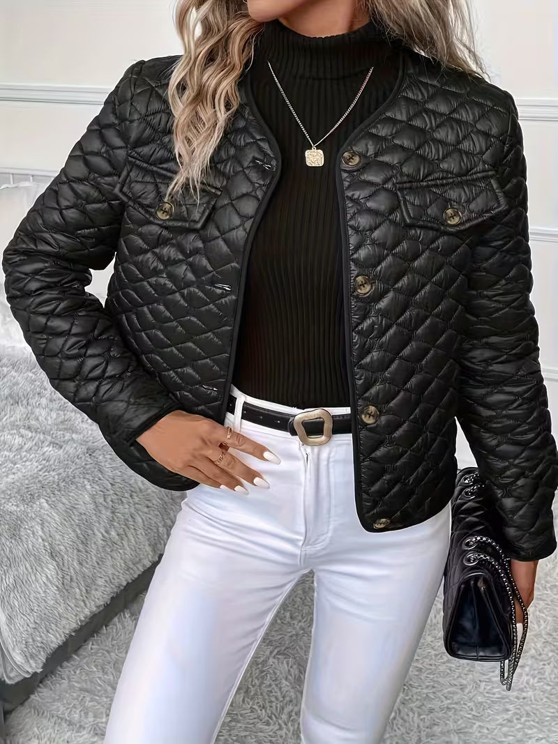 Women’s Black Quilted Jacket – Slim Fit Lightweight