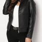 Women’s Black Faux Leather Jacket – Slim Fit Zip-Up